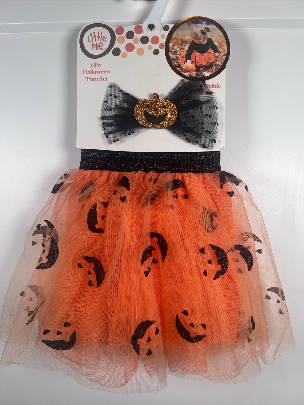 Little Me Halloween Tutu Set Size 3+ Pumpkin Skirt Hair Bow 2 Piece